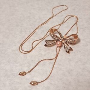 BOW PENDANT SWEATER TUNIC NECKLACE coverts to broach